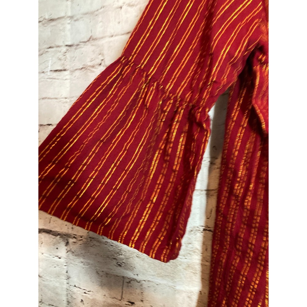 New Directions Babydoll Top Womens Large Maroon & Gold Glitter Striped Popover - Picture 2 of 13